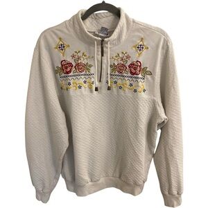 Y2K COTTAGECORE EMROIDERED FLORAL QUARTER ZIP SWEATSHIRT COASTAL COWGIRL BOHO